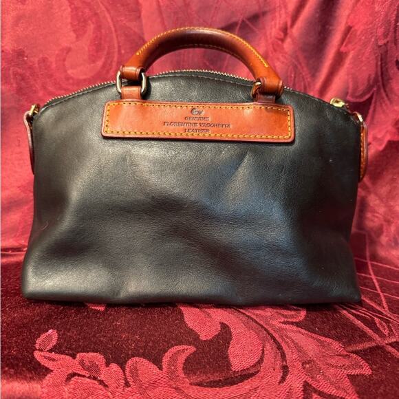 Dooney & Bourke Black Leather Satchel with Tan Handles - Picture 2 of 9